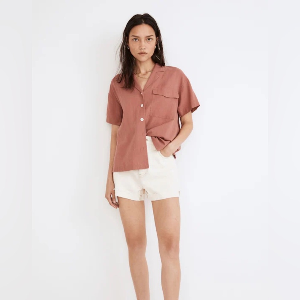 Madewell Linen-Blend Camp Shirt in Vintage Quartz Size XS